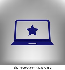 Flat paper cut style icon of laptop computer. Vector illustration