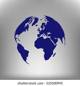 Flat paper cut style icon of globe. Vector illustration