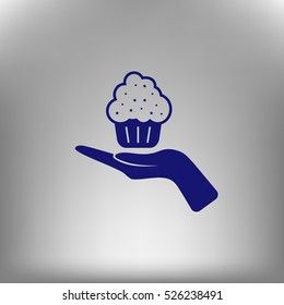 Flat paper cut style icon of cake. Vector illustration