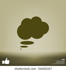 Flat paper cut style icon of thought cloud. Vector illustration