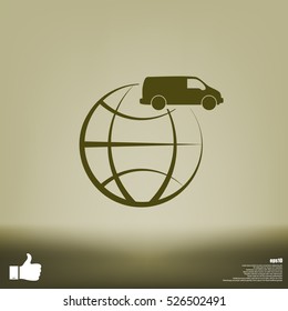 Flat paper cut style icon of vehicle. Delivery car symbol vector illustration