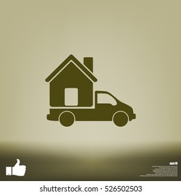 Flat paper cut style icon of vehicle. Delivery car symbol vector illustration