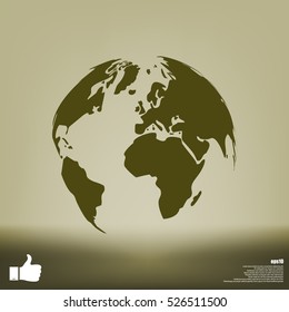 Flat paper cut style icon of globe. Vector illustration