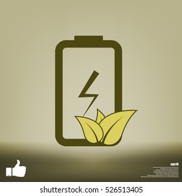 Flat paper cut style icon of eco friendly battery. Vector illustration