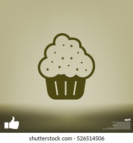 Flat paper cut style icon of cake. Vector illustration