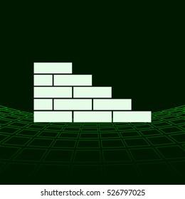 Flat paper cut style icon of brickwork fragment. Vector illustration
