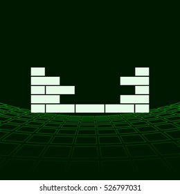 Flat paper cut style icon of brickwork fragment. Vector illustration