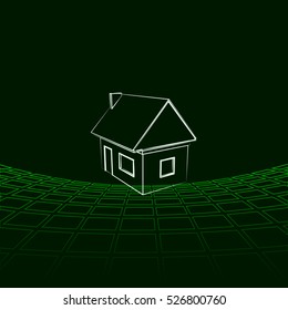 Flat paper cut style icon of house model vector illustration