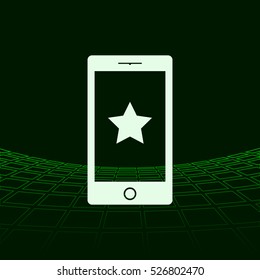 Flat paper cut style icon of mobile phone. Vector illustration