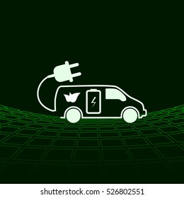 Flat paper cut style icon of an eco car. Vector illustration