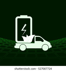 Flat paper cut style icon of eco vehicle. Delivery car symbol vector illustration