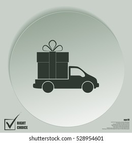 Flat paper cut style icon of vehicle. Delivery car symbol vector illustration