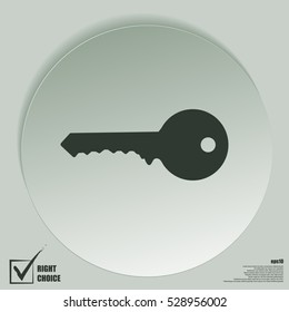 Flat paper cut style icon of an old key. Vector illustration