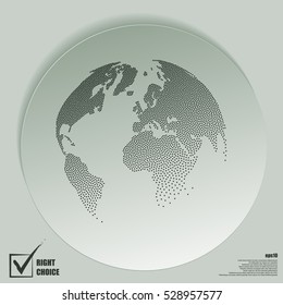 Flat paper cut style icon of globe. Vector illustration