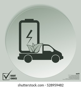 Flat paper cut style icon of eco vehicle. Delivery car symbol vector illustration