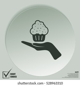 Flat paper cut style icon of cake. Vector illustration