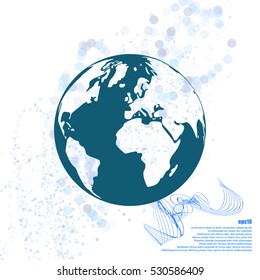 Flat paper cut style icon of globe. Vector illustration
