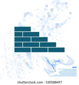 Flat paper cut style icon of brickwork fragment. Vector illustration