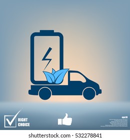 Flat paper cut style icon of eco vehicle. Delivery car symbol vector illustration