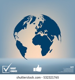 Flat paper cut style icon of globe. Vector illustration