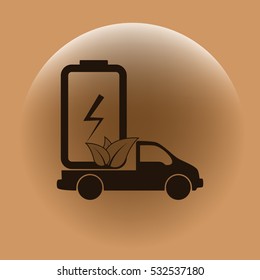 Flat paper cut style icon of eco vehicle. Delivery car symbol vector illustration