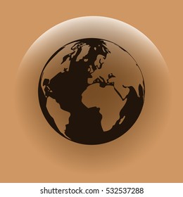 Flat paper cut style icon of globe. Vector illustration