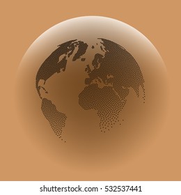Flat paper cut style icon of globe. Vector illustration