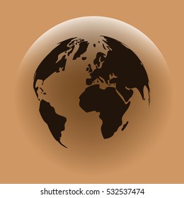 Flat paper cut style icon of globe. Vector illustration