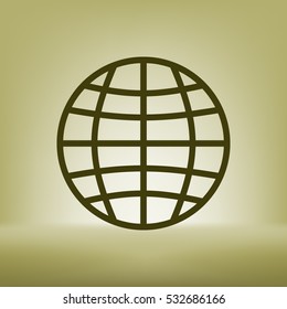 Flat paper cut style icon of globe. Vector illustration