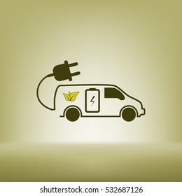 Flat paper cut style icon of an eco car. Vector illustration