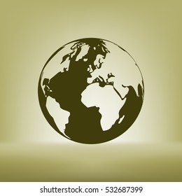 Flat paper cut style icon of globe. Vector illustration