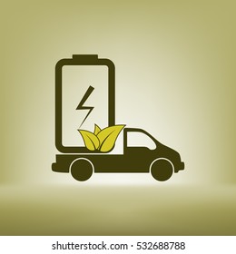Flat paper cut style icon of eco vehicle. Delivery car symbol vector illustration