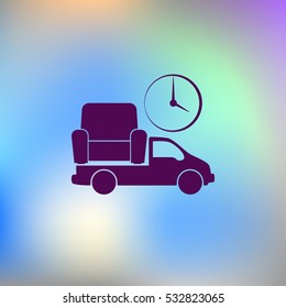 Flat paper cut style icon of vehicle. Delivery car symbol vector illustration