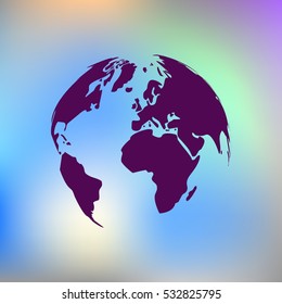 Flat paper cut style icon of globe. Vector illustration