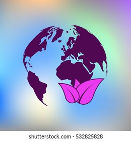 Flat paper cut style icon of eco planet. Vector illustration