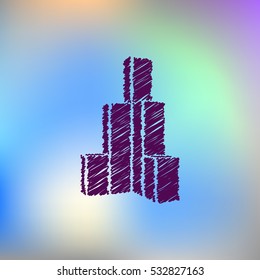 Flat paper cut style icon of sketchy building vector illustration
