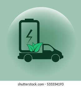 Flat paper cut style icon of eco vehicle. Delivery car symbol vector illustration
