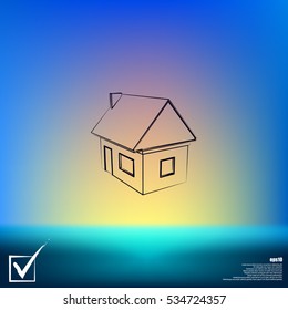 Flat paper cut style icon of house model vector illustration