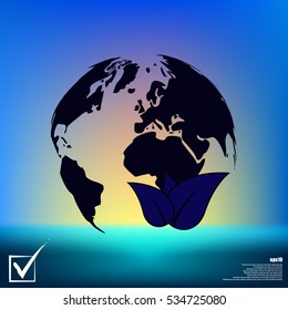 Flat paper cut style icon of eco planet. Vector illustration