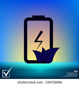Flat paper cut style icon of eco friendly battery. Vector illustration