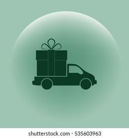 Flat paper cut style icon of vehicle. Delivery car symbol vector illustration