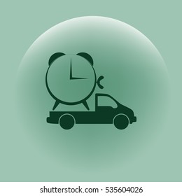 Flat paper cut style icon of vehicle. Delivery car symbol vector illustration