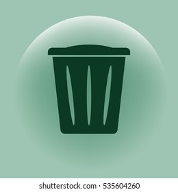 Flat paper cut style icon of trash can. Vector illustration