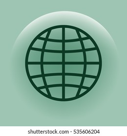 Flat paper cut style icon of globe. Vector illustration