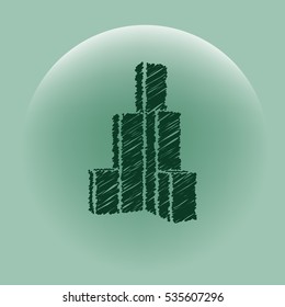 Flat paper cut style icon of sketchy building vector illustration