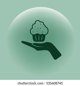 Flat paper cut style icon of cake. Vector illustration