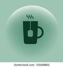 Flat paper cut style icon of hot tea cup. Vector illustration