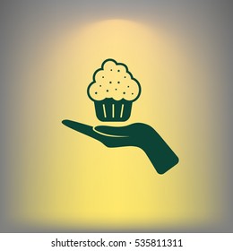 Flat paper cut style icon of cake. Vector illustration
