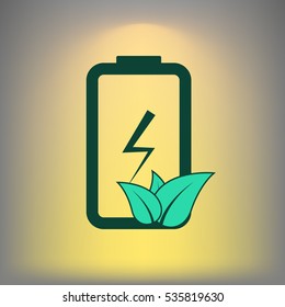 Flat paper cut style icon of eco friendly battery. Vector illustration