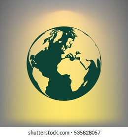 Flat paper cut style icon of globe. Vector illustration